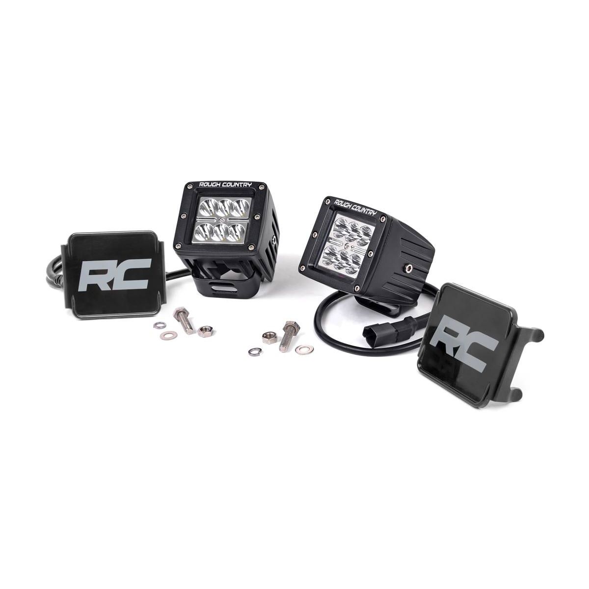 Black Series Rough Country 70903BL 2 LED Square Cubes Spot 2400 Lumens CREE Light Pods Pair 