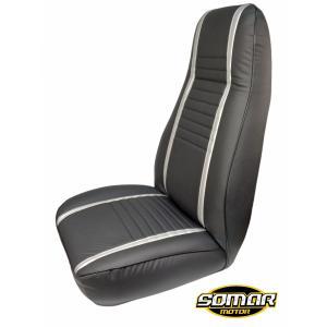 Laredo Front & Rear Bucket Seat (OEM Black Vinyl with Gray Stripes) For 1972-85 Jeep CJ5, CJ7 & CJ8 (3 PCS)