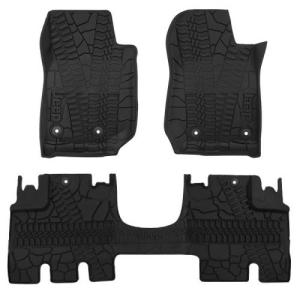 Front and Rear Floor Mat Set with Jeep Logo Black 3 Piece 2014-2016 Jeep Wrangler Unlimited JK
