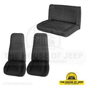 FRONT & REAR SEAT FOR JEEP CJ'S & YJ WRANGLER 1972-1995 (BLACK DENIM) 20005.15KIT