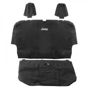 Rear Seat Cover Set w/ Headrest Covers & Jeep Logo Black Vinyl 2013-2017 Jeep Wrangler JK