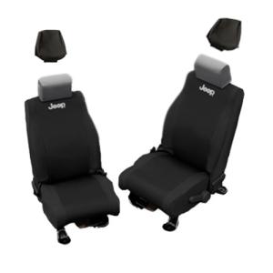 Front Seat Cover Set with Headrest Covers & Jeep Logo Black 2013-2017 Jeep Wrangler JK & Unlimited