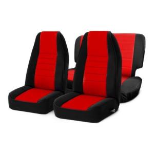 Neoprene Seat Covers Smittybilt Front &amp Rear Set Black/Red 1997-2002 Jeep Wrangler TJ