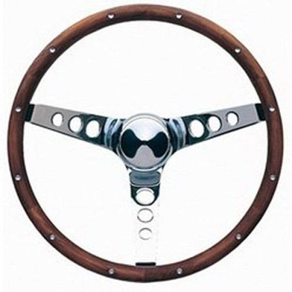 Classic Wood 3-Spoke Steering Wheel Hardwood Walnut Finish with Chrome Spokes from Grant