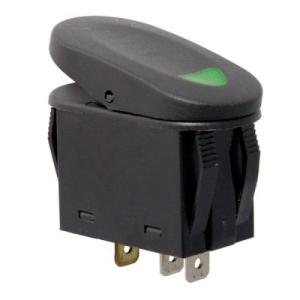 Rocker Switch, Two Position, Black with Green Indicator Light