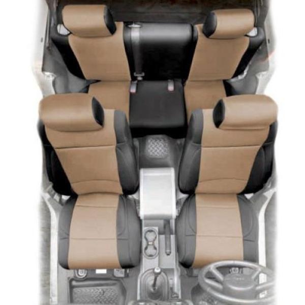 Front & Rear Set Neoprene Seat Covers Tan/Black 2007 Jeep Wrangler Unlimited JK