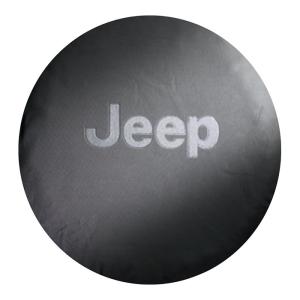 Tire Covers in Black Denim for Jeep JK 07-18, YJ 87-94, TJ 97-06 and CJ«s 45-85 – P225/75R15 and P215/75R16 tires with White Jeep Logo