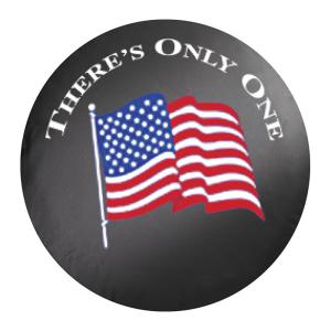 Tire Covers in Black Denim with American Flag “THERE’S ONLY ONE” for Jeep JK 07-18, YJ 87-94, TJ 97-06 and CJ«s 45-85 – P225/75R15 and P215/75R16 tires