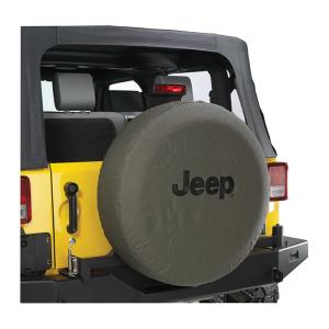 Tire Covers in Khaki Denim for Jeep JK 07-18, YJ 87-94, TJ 97-06 and CJ«s 45-85 with Black Jeep Logo