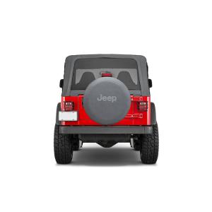 Deluxe Anti-Theft Spare Tire Covers Black Denin for Jeep TJ 97-06 – P255/75R16 – Gray Jeep Logo
