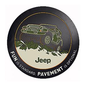 Tire Cover Black Denim for Jeep JK 07-18, YJ 87-94, TJ 97-06 and CJ«s 45-85 with “FUN is Standard. PAVEMENT is Optional”