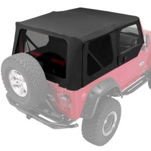 Products Complete Soft Top with Frame &amp Hardware for 1997-2006 Jeep Wrangler TJ with Soft Upper Doors Black Diamond w/Tinted Windows – Rampage