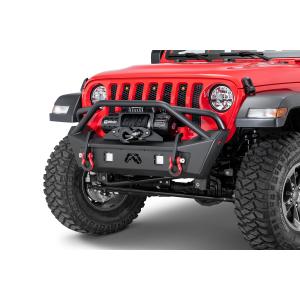 Front Stubby Bumper with Pre-Runner Guard in black for 18-23 Jeep Wrangler JL and Gladiator JT