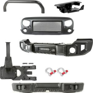 Spartacus Overrider Bumper Set with Winch Plate, Tire Carrier & Spartan Grille for Jeep Wrangler JK 2007-2018