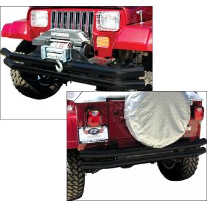 Rampage Front or Rear Double Tube Bumper without Hoop in Black Powder Coat for Jeep CJ-5, CJ-7, CJ-8 Scrambler, Wrangler YJ, TJ 1976-2006 and Unlimited