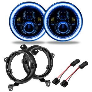 7" High Powered Projector LED Headlight Pair with Blue Halo Ring