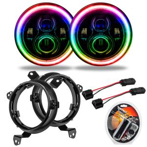 7" High Powered Projector LED Headlight Pair with ColorSHIFT Halo Ring (With Remote)