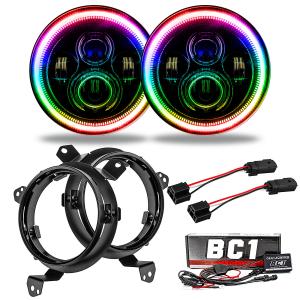 7" High Powered Projector LED Headlight Pair with ColorSHIFT BC1 Halo Ring