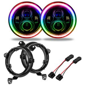 7" High Powered Projector LED Headlight Pair with ColorSHIFT Halo Ring (No Remote)