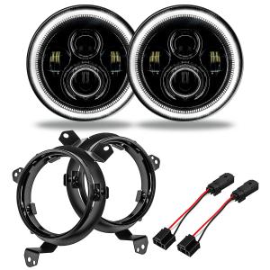 7" High Powered Projector LED Headlight Pair with White Halo Ring