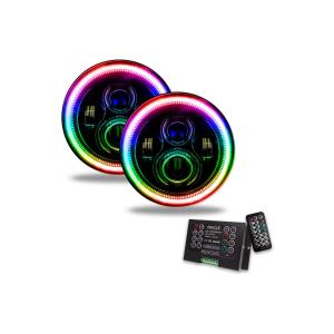 7" High Powered LED Headlight Pair with RGB ColorSHIFT 2.0 Halo for Jeep CJ with 12 volt system 1955-1986, Jeep Wrangler TJ and Unlimited 1997-2006, and Jeep Wrangler JK 2007-2018