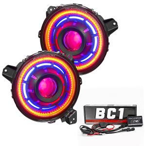 Oculus 9" Bi-LED Projector Headlights with ColorSHIFT BC1 Controller for Jeep Wrangler JL 2018-2024 and 2020-2024 Gladiator JT