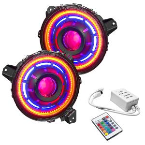 Oculus 9" Bi-LED Projector Headlights with ColorSHIFT and Simple Remote for Jeep Wrangler JL 2018-2024 and 2020-2024 Gladiator JT