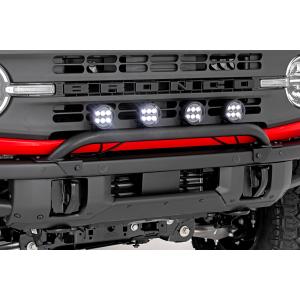 Light Bar Mount 3.5in Round LED Quad Black Amber DRL OE Modular Steel Ford Bronco 21-24