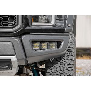 LED Light Kit Fog Mount Triple 2" Black Pair Ford Raptor 4WD 17-20