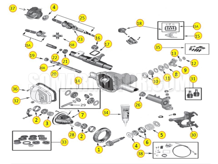 Axle Parts Diagrams Front Dana 30 - Wrangler YJ | Somar Motor LLC