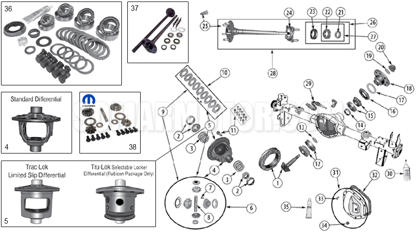 Diagram Axle Rear Parts Dana 44 - Wrangler JK | Somar Motor LLC