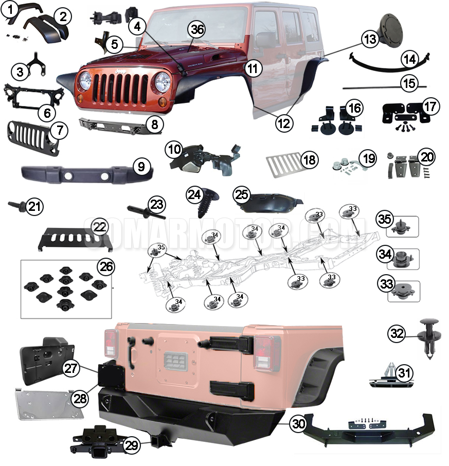 Arriba 123+ imagen jeep wrangler body parts diagram