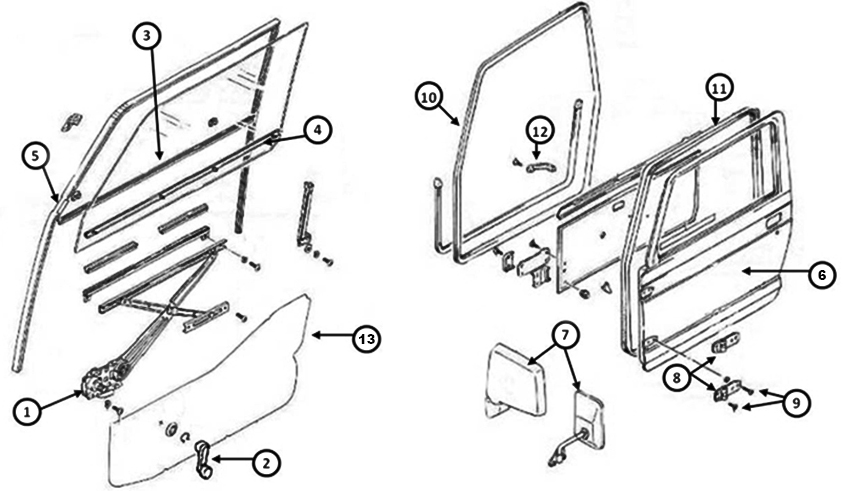 Diagram Door Parts - Suzuki Samurai