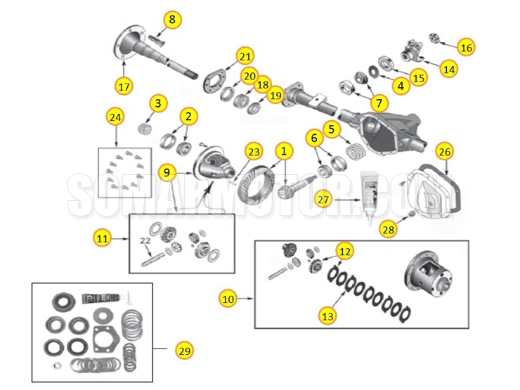 Diagram Parts Axle Dana 44 Rear - Wrangler TJ | Somar Motor LLC
