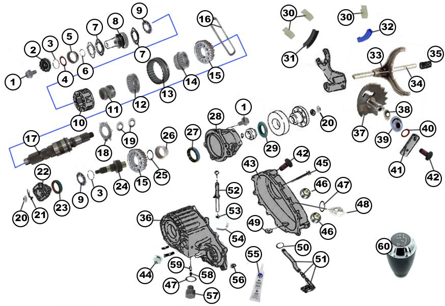Diagram Transfer Case Parts NVG241 GEN 1 - Wrangler JK | Somar Motor LLC