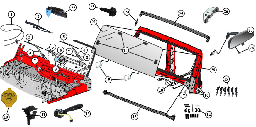 Diagram Windshield Parts - Wrangler JK | Somar Motor LLC